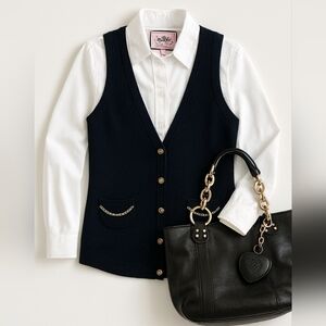 VTG Juicy Couture Merino Wool Sweater Vest  Crest Buttons, Chain Trim- Rare